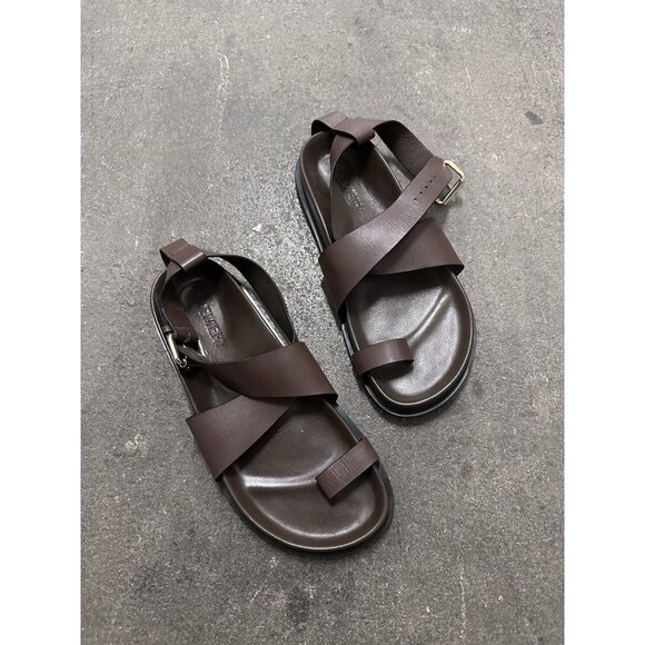A.EMERY Dula Sandals Walnut Brown Leather Flats - Picture 2 of 9